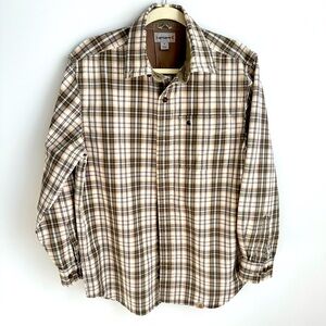 Carhartt plaid shirt. Worn in perfection. Used and loved. See all pics. Size Med